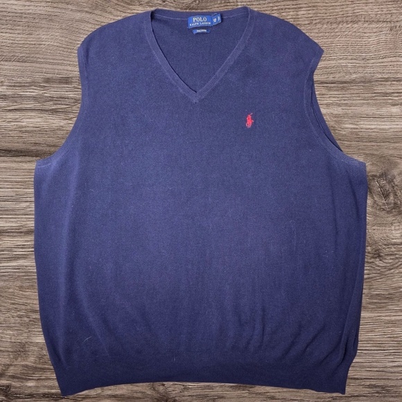 POLO RALPH LAUREN- Mens Size 2XB Pima Cotton Sweater Vest- Blue - Picture 1 of 7